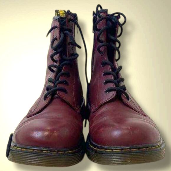 Women's Size 7 DR. MARTENS Red Leather Lace Up Side Zip 1460Y Combat Boots EUC - Picture 7 of 10